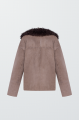 Women's suede sheepskin coat in dark beige color