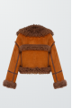 Short suede sheepskin coat in terracotta color