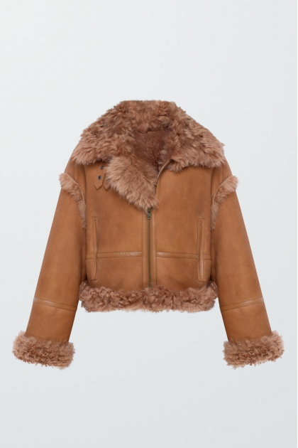 Short brown suede sheepskin coat