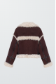 Short chocolate-colored suede sheepskin coat