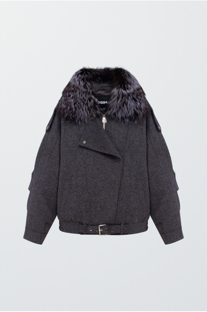 Dark gray coat with fox fur