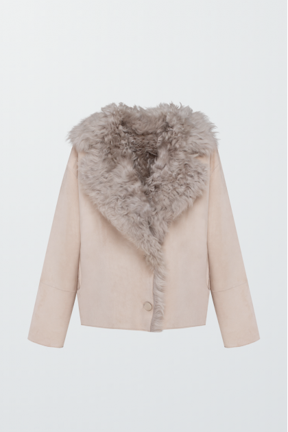 Reversible suede sheepskin coat in beige color