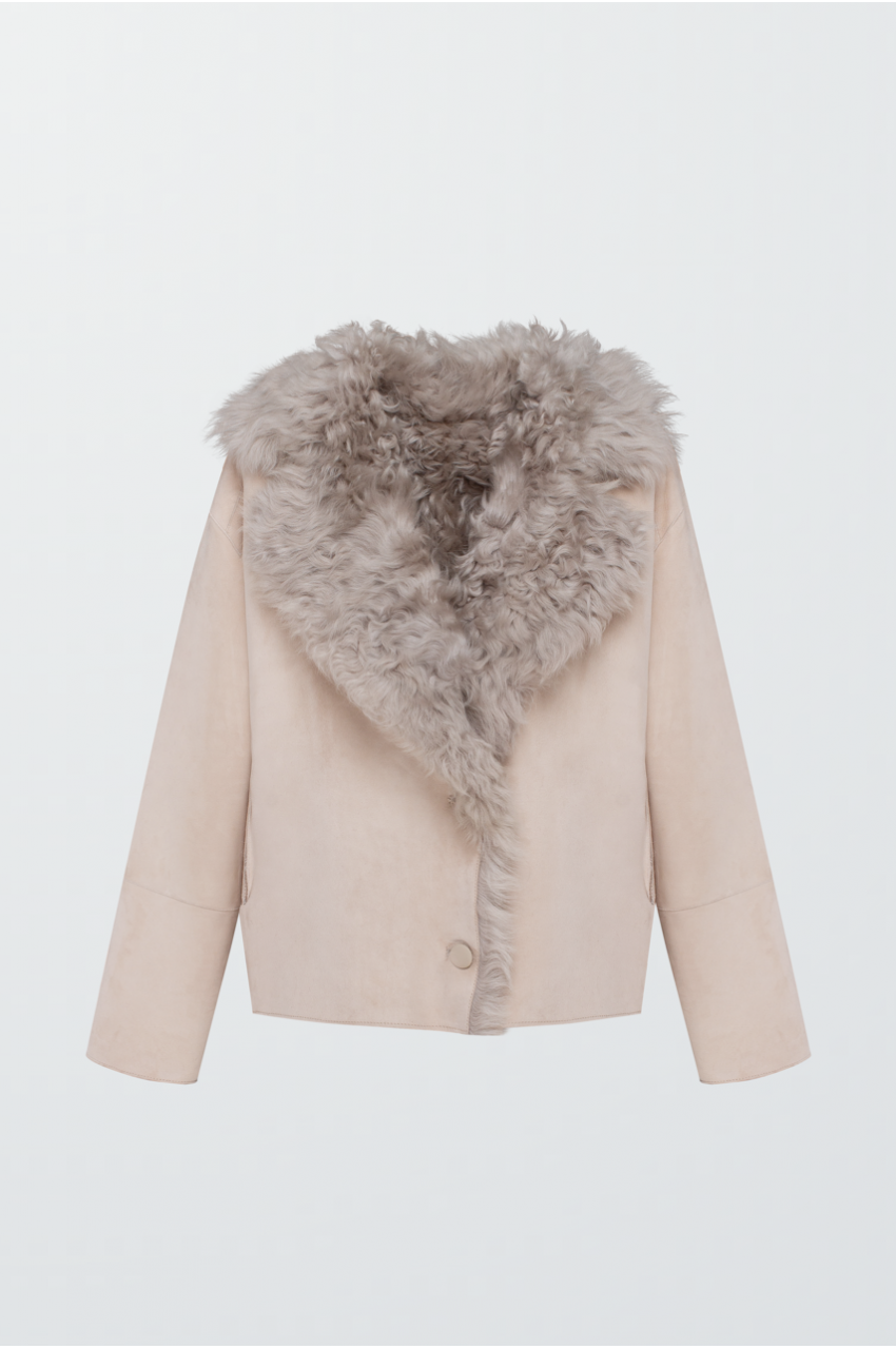 Reversible suede sheepskin coat in beige color