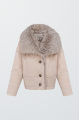 Women's suede sheepskin coat in beige color