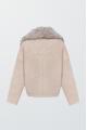 Women's suede sheepskin coat in beige color