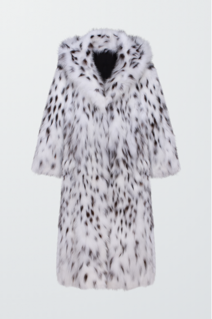 Long white Canadian fox fur coat with hood