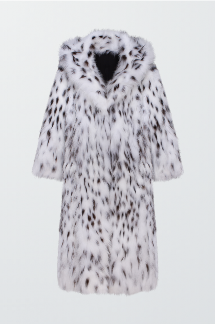 Long white Canadian fox fur coat with hood