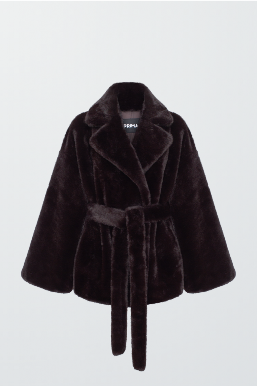 Chocolate-colored coat made of eco-friendly mink fur