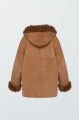 Brown suede sheepskin coat with hood