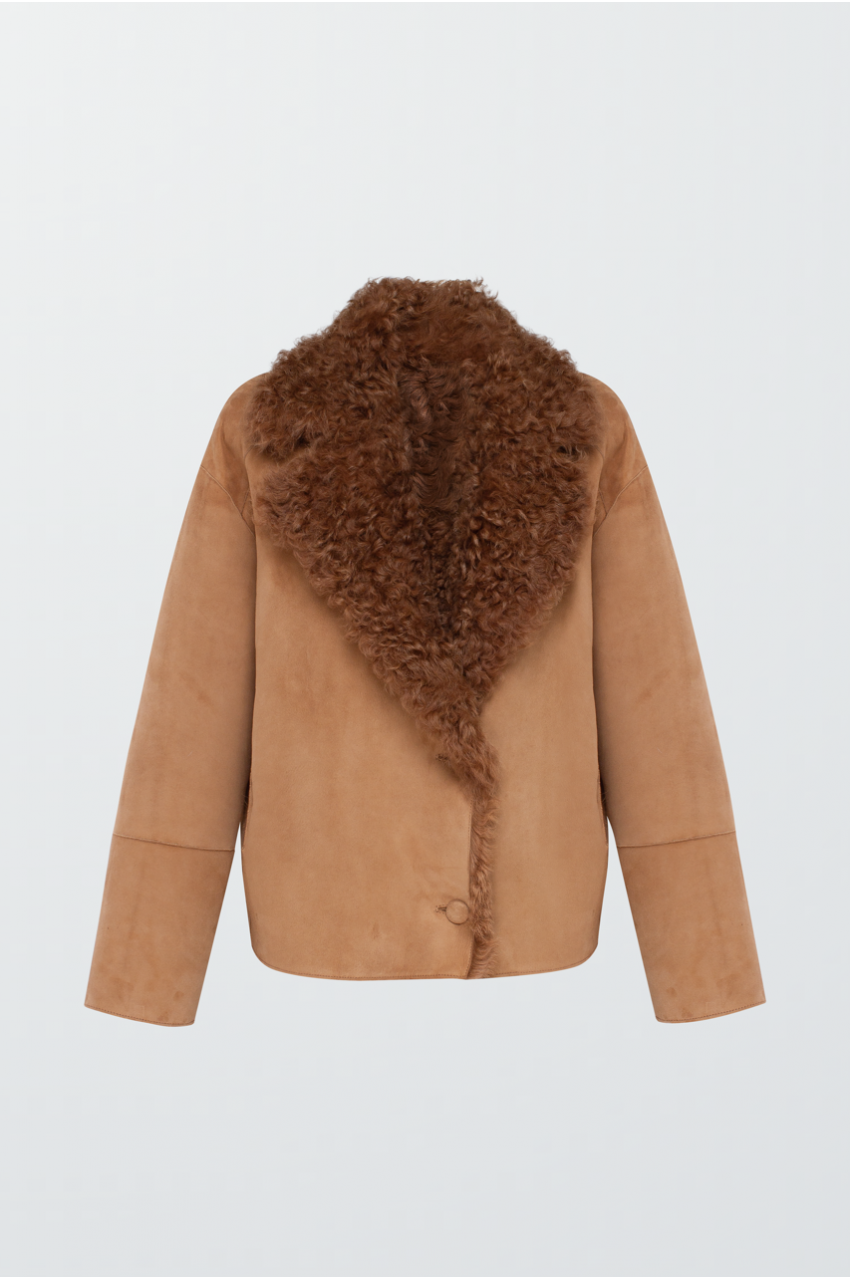 Brown suede sheepskin coat