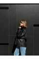 Women's black leather jacket with fur collar