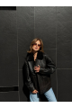 Women's black leather jacket with fur collar