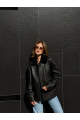 Women's black leather jacket with fur collar