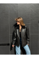 Women's black leather jacket with fur collar