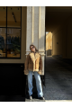 Reversible suede sheepskin coat in camel color