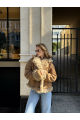 Reversible suede sheepskin coat in camel color