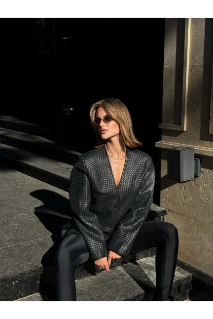 Black woven leather jacket