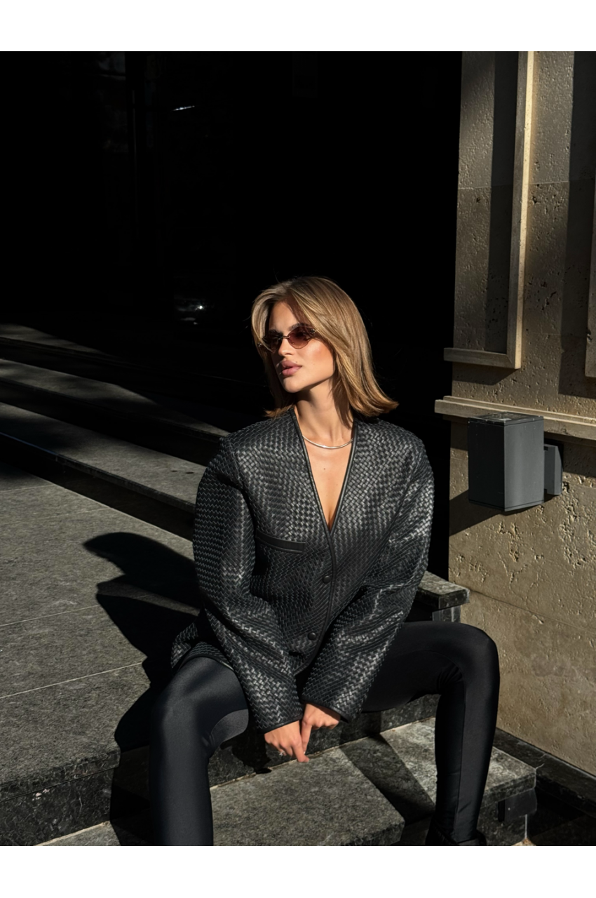 Black woven leather jacket