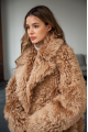 Long double-sided sheepskin coat made of natural sheepskin in brown color