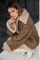 Women's suede sheepskin coat in VINTAGE style, olive color, natural sheepskin