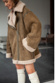 Women's suede sheepskin coat in VINTAGE style, olive color, natural sheepskin