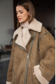 Women's suede sheepskin coat in VINTAGE style, olive color, natural sheepskin