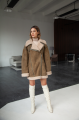 Women's suede sheepskin coat in VINTAGE style, olive color, natural sheepskin