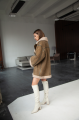 Women's suede sheepskin coat in VINTAGE style, olive color, natural sheepskin