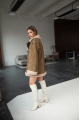 Women's suede sheepskin coat in VINTAGE style, olive color, natural sheepskin