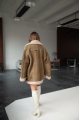 Women's suede sheepskin coat in VINTAGE style, olive color, natural sheepskin