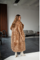 Long double-sided sheepskin coat made of natural sheepskin in brown color