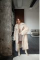 Long double-sided sheepskin coat made of natural sheepskin, white color