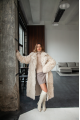 Long double-sided sheepskin coat made of natural sheepskin, white color