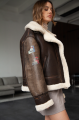 Women's sheepskin coat made of dark chocolate natural sheepskin in VINTAGE style