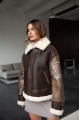 Women's sheepskin coat made of dark chocolate natural sheepskin in VINTAGE style