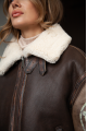 Women's sheepskin coat made of dark chocolate natural sheepskin in VINTAGE style