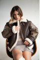 Women's sheepskin coat made of dark chocolate natural sheepskin in VINTAGE style