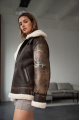 Women's sheepskin coat made of dark chocolate natural sheepskin in VINTAGE style