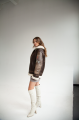 Women's sheepskin coat made of dark chocolate natural sheepskin in VINTAGE style