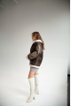 Women's sheepskin coat made of dark chocolate natural sheepskin in VINTAGE style