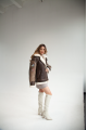 Women's sheepskin coat made of dark chocolate natural sheepskin in VINTAGE style