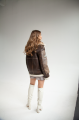 Women's sheepskin coat made of dark chocolate natural sheepskin in VINTAGE style