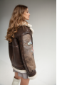 Women's sheepskin coat made of dark chocolate natural sheepskin in VINTAGE style