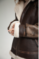 Women's sheepskin coat made of dark chocolate natural sheepskin in VINTAGE style