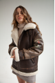 Women's sheepskin coat made of dark chocolate natural sheepskin in VINTAGE style