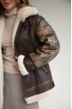 Women's sheepskin coat made of dark chocolate natural sheepskin in VINTAGE style