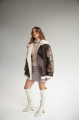 Women's sheepskin coat made of dark chocolate natural sheepskin in VINTAGE style