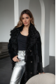 Long sheepskin coat made of black natural sheepskin