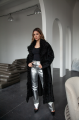 Long sheepskin coat made of black natural sheepskin