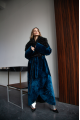 Long royal blue sheepskin coat with detachable collar